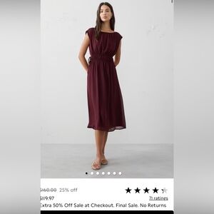 Banana Republic Factory Wine Burgundy Midi Dress with Elastic Waist